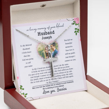 Personalized Gift from Wife to Husband - Cross Pendant Necklace - In Loving Memory in Your Beloved