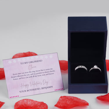 Personalized Gift For Girlfriend - Square Stone Couple Rings - Happy Valentine's Day, Love You Forever and Always, Your Boyfriend