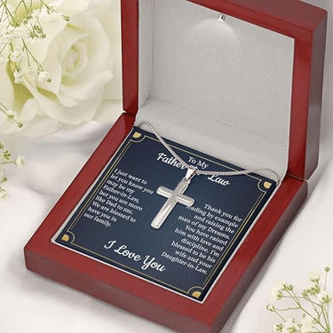 Personalized Gift For Father In Law - Cross Pendant Necklace - Thank You for Leading by Example and Raising the an of My Dreams