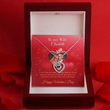 Personalized Gifts for Wife - Dangle Heart Necklace - Happy Valentine's Day, I’m grateful for every moment spent with you.