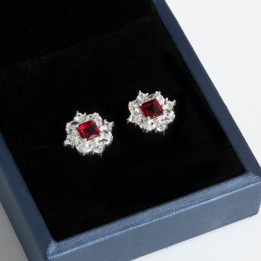 Red Stone Flower Earring