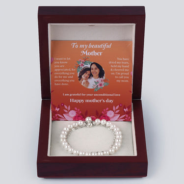 Personalized Gift For Mom - Dainty Pearl Bracelet - Happy Mother's Day, to My Beautiful Mother