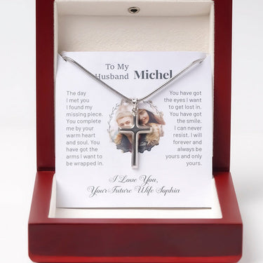 Personalized Gift For Husband - Cross Pendant Necklace - Happy Valentine's Day, I Love You, Your Future Wife.