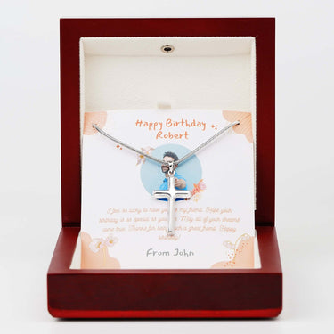 Personalized Gift For Birthday - Cross Pendant Necklace - Happy Birthday, " I Feel So Lucky to Have a Wonderful Friend Like You".