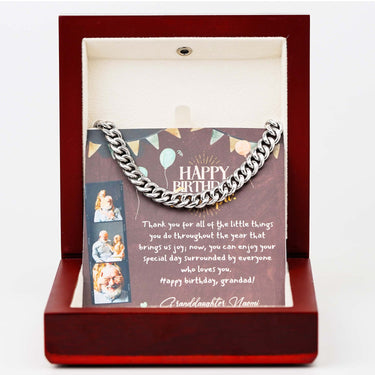 Personalized Gift For Birthday - Curb Chain Necklace - Happy Birthday, GranDad! From Granddaughter, "Enjoy Your Special Day Surrounded by Everyone Who Loves You".