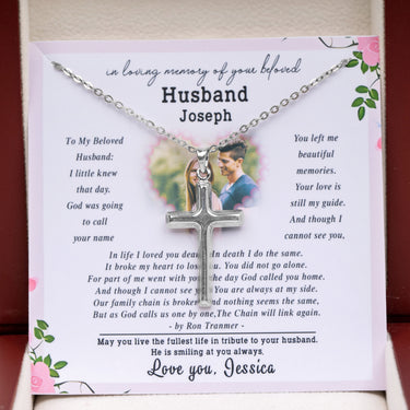 Personalized Gift from Wife to Husband - Cross Pendant Necklace - In Loving Memory in Your Beloved