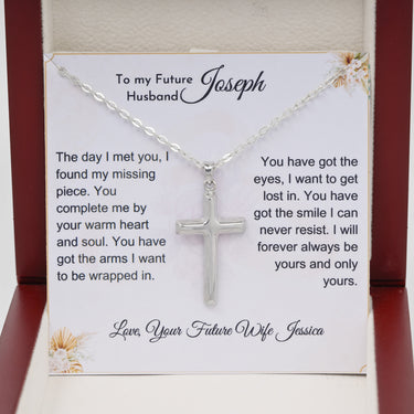 Personalized Gifts from Bride to Groom -Cross Pendant Necklace - You Complete Me by You Warm Heart and Soul