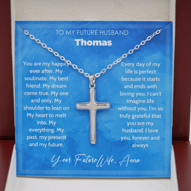 Personalized Gifts from Bride to Groom - Cross Pendant Necklace - You are My Happily Ever After