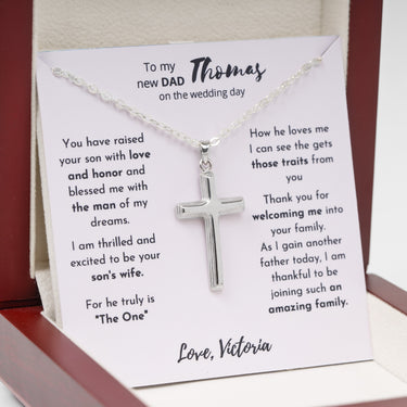 Personalized Gifts From Bride To Father In Law - Cross Pendant Necklace- To My new Dad on the Wedding day