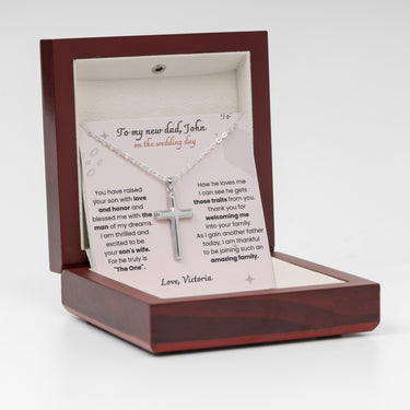 Personalized Gifts From Bride To Father In Law - Cross Pendant Necklace - I am Thankful to be Joining Such an Amazing Family