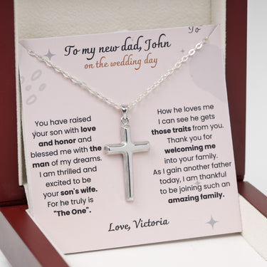 Personalized Gifts From Bride To Father In Law - Cross Pendant Necklace - I am Thankful to be Joining Such an Amazing Family