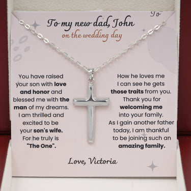 Personalized Gifts From Bride To Father In Law - Cross Pendant Necklace - I am Thankful to be Joining Such an Amazing Family