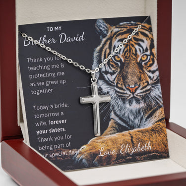 Personalized Gifts from Bride to Sibling - Cross Pendant Necklace - Thank You for Teaching Me & Protecting Me as We grew up Togetger