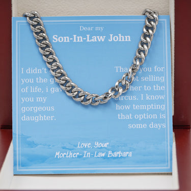 Personalized Gifts from Parent in Law to Grooms - Curb Chain Necklace - Dear my Son-in-Law