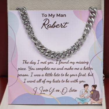 Personalized Gifts from Girlfriend to Boyfriend Gift - Curb Chain Necklace - To My Man, I Love You.