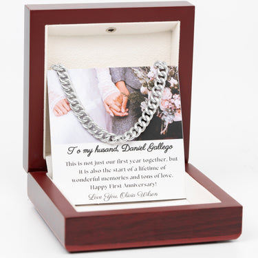 Personalized Gift from Wife to Husband - Curb Chain Necklace - First Weding Anniversary to Huband Gifts, To My Husand