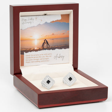 Personalized Gift from Wife to Husband - Square Gem Radiance Cufflinks - 2nd Weding Anniversary to Huband Gifts