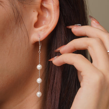 Dainty Long Dangle Pearl Earrings