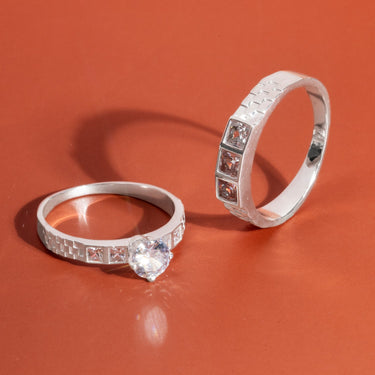 Square Stone Couple Rings Moissanite