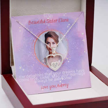 Personalized Gift from Sibling to Bride - Heart in Heart Pendant - May Your Marriage Always Be Awesome