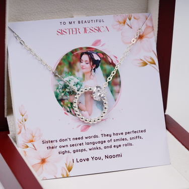 Personalized Gift from Bride to Sibling - Heart Shape Gemstone Serial Circle Pendant - Sisters Don't Need Words