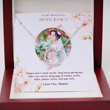 Personalized Gift from Bride to Sibling - Heart Shape Gemstone Serial Circle Pendant - Sisters Don't Need Words