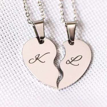 Personalized Engraved Split Hearts Shape Necklace