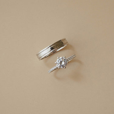 6 PRONG SOLITAIRE PAVE RING & BORDER RING