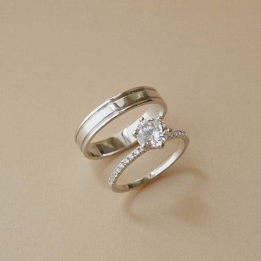 6 PRONG SOLITAIRE PAVE RING & BORDER RING