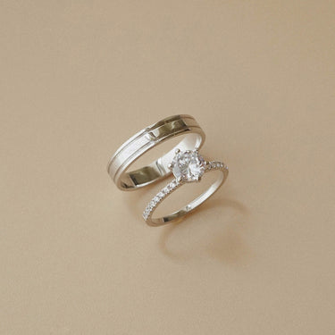 6 PRONG SOLITAIRE PAVE RING & BORDER RING